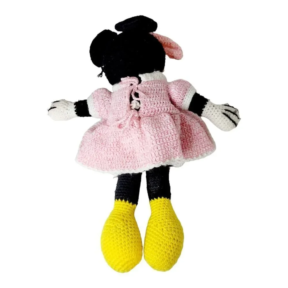 Handmade‎ Vintage Crochet Minnie Mouse Doll Plush Stuffed Toy 20”